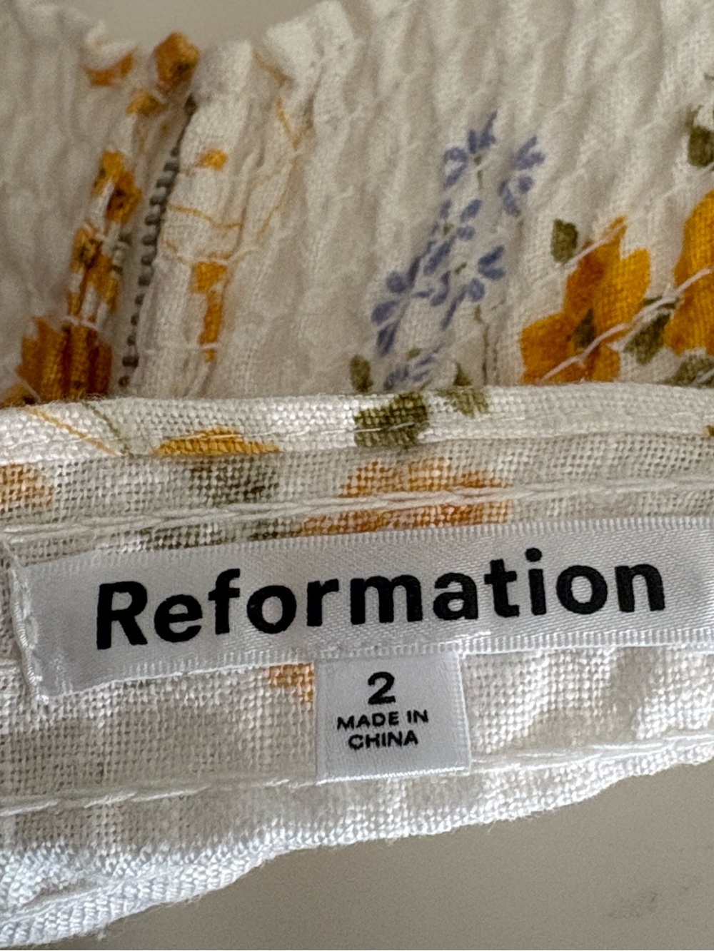 Reformation Cream Floral Square-Neck Crop Top with Yellow Blossoms - Picture 2 of 12